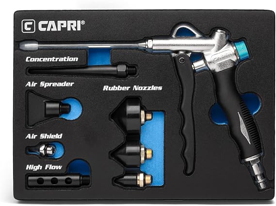 Capri Tools 2-Way Air Blow Gun Kit with Nozzles and Rubber Tips, 8-Piece