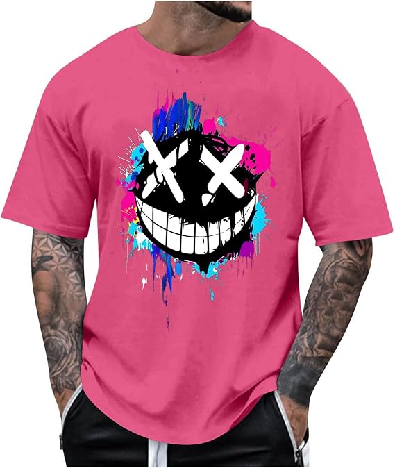Mens Graphic T-Shirts Short Sleeve Streetwear Hip Hop T Shirt Casual T Shirt Funny Smile Black Teeth Graphic T-Shirts