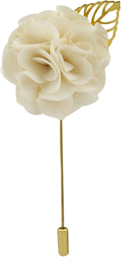 Knighthood Men's Off-White Bunch Flower With Golden Leaf Lapel Pin/Brooch