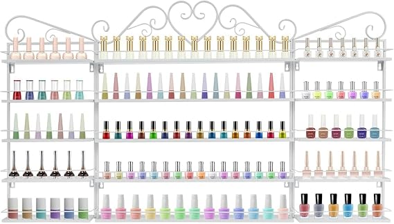 5 Tiers Wall-Mounted Nail Polish Storage Racks Metal, Nail Varnish Storage, Multifunctional Salon/Beauty/Nail Shop Organizer Holder, Nail Polish Shelf Stand, 3 Piece Set