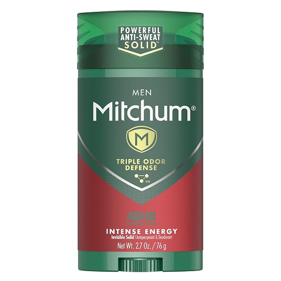 Mitchum Men's Deodorant, Antiperspirant Stick, Triple Odor Defense Invisible Solid, 48 Hr Protection, Dermatologist Tested, Intense Energy, 2.7 oz