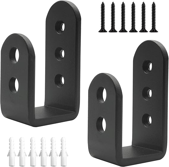 Heavy Duty 2x4 Door Barricade Brackets for Home, Barn, Shed, Garage, Gate | 2 Pack Steel U Bracket Drop Open Bar Security Holder Door Lock Brackets to Security Door Reinforcement Fits Holder Bar, Black