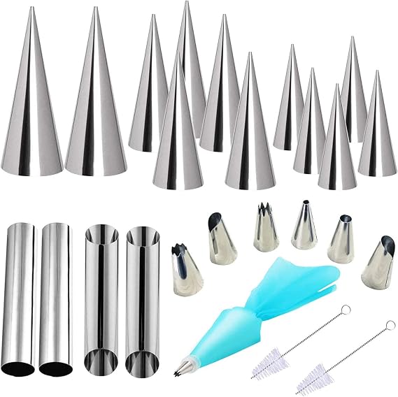 26 PCS Cannoli Tubes, Woohome Stainless Steel Cannoli Forms Cream Horn Molds, Croissant Mold Baking Moulds Tubes for Danish Pastry Cream Roll Mold