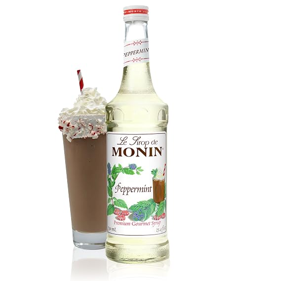 Monin - Peppermint Syrup, Cool Mint Flavored Syrup, Coffee Syrup, Natural Flavor Drink Mix, Simple Syrup for Cocoas, Mochas, Smoothies, Sodas, More, Gluten-Free, Non-GMO, Clean Label (750 ml)