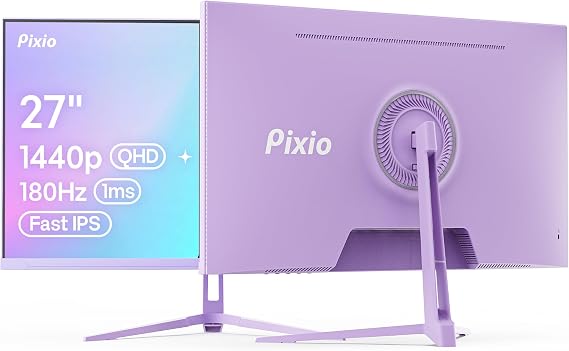 Pixio PX278 Wave Purple 27 inch 180Hz Refresh Rate Quad HD 1440p Resolution Fast IPS Panel 1ms GTG Response Time Built-in Speakers Gaming Monitor with AMD FreeSync