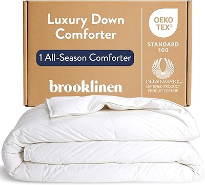 Brooklinen All-Season Canadian Down Comforter, Luxury Medium Warmth Duvet Insert, 100% Cotton Sateen Shell, Fluffy Year-Round Bedding, Baffle Box, Secure Duvet Loops - KingCali King