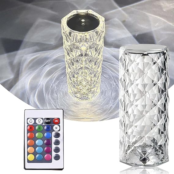LED Crystal Table Lamp, Pink Crystal Lamp with Touch and Remote Control, Mood Light for Living Room Bedroom Decoration (16 Colours)