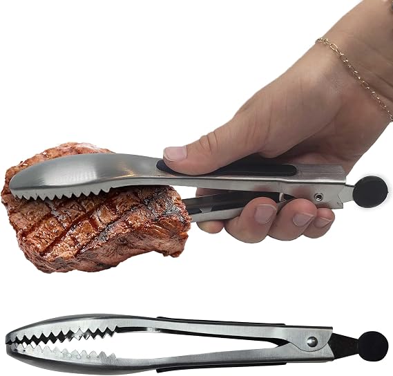 Kitchen Discovery Metal Tongs with Teeth for Cooking, Set of 2-8" & 10"
