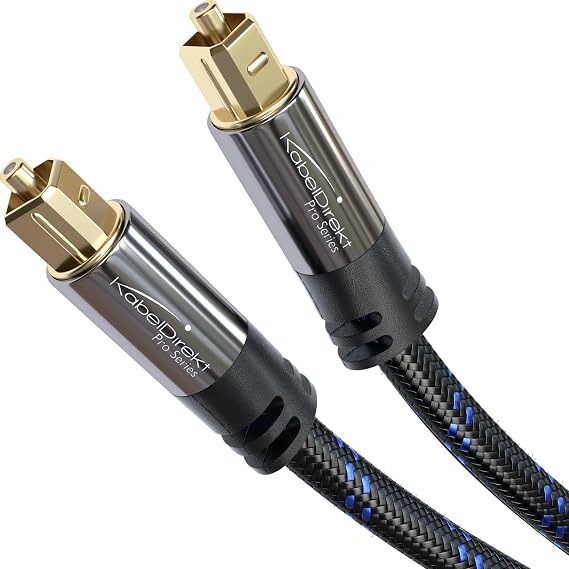 KabelDirekt – TOSLINK Cable – 10m, nylon – Soundbar | Digital S/PDIF, stereo systems/amplifiers, home cinema, Xbox/PS4