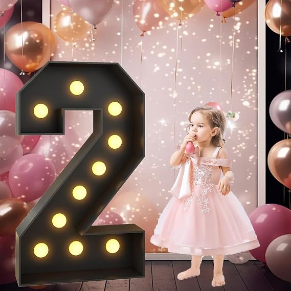 3FT Black Marquee Light Up Numbers 20 Giant Marquee Numbers for 20th 30th 40th DIY Birthday Anniversary Party Wedding Backdrop Decor Pre-cut Foam Boad Mosaic Numbers(Number 2,4FT)