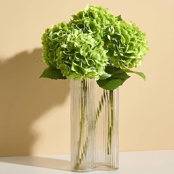 Real Touch Green Hydrangea Artificial Flowers (4-Pack) -20" Faux Hydrangea Flowers with Long Stem & Leaves Realistic Fake Hydrangeas for Home Decor Floral Arrangements Wedding Bouquets Centerpieces | Realistic Faux Hydrangea Flowers with Long Stem & Leaves for Home Decor Floral Arrangements Wedding Bouquet Centerpieces