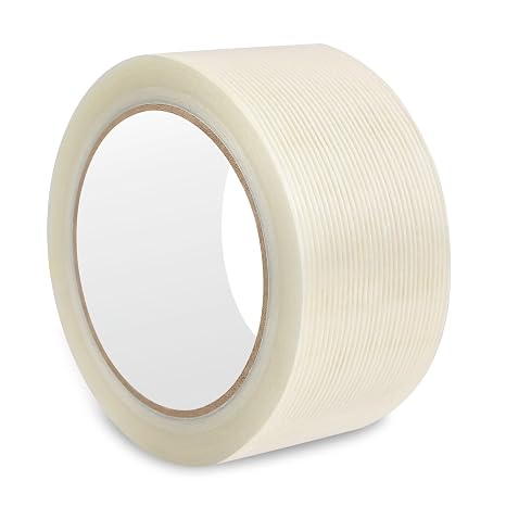 Filament Strapping Tape 1 Roll 2 Inch x 27 Yards 5.5 Mil Heavy Duty Reinforced Packing Tape Transparent Reinforced Adhesive Fiberglass Tape for Packing Sealing Binding