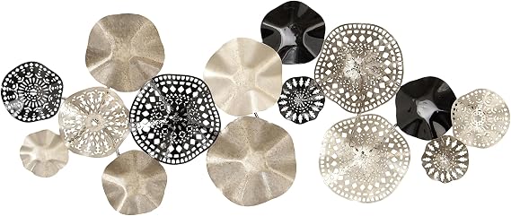 Deco 79 Metal Plate Home Wall Decor Textured Wall Sculpture with Black Accents, Wall Art 59" x 3" x 25", Silver