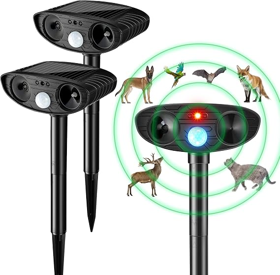 Ultrasonic Animal Repellent Solar Powered Pest Repeller Motion Activated Cat Dog Deterrent Waterproof with Motion Sensor for Squirrels Raccoon Rabbit Fox, Garden Yard Farm 2, Orange