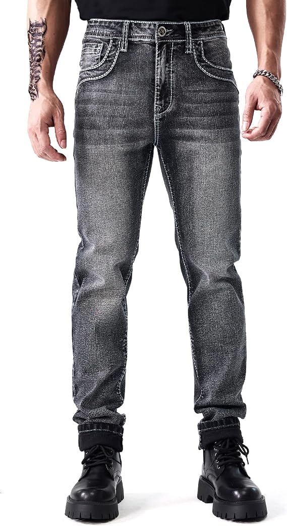 Jeans for Men Comfy & Durable Embroidered Denim Pants