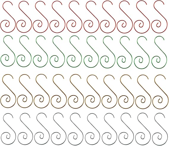 Ornament Hooks- 80 Pcs S-Shaped Christmas Ornament Hooks Hangers Red Green Gold Silver Metal Hooks for Christmas Tree Decorations