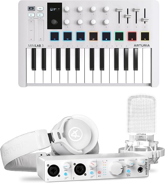 Arturia MiniLab 3 MIDI Controller & MiniFuse Recording Pack Audio Interface Bundle - White
