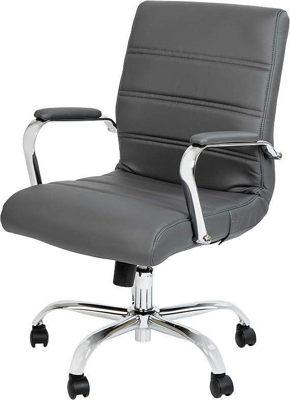 Flash Furniture Mid-Back LeatherSoft Executive Office Chair, Gray/Chrome