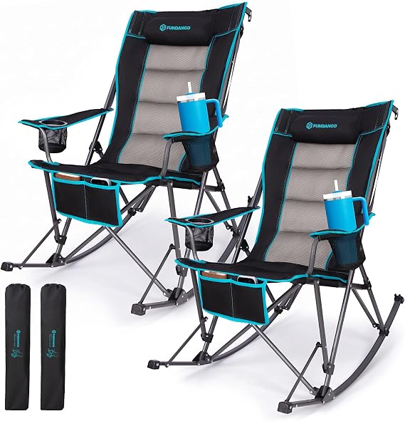 FUNDANGO Oversized Rocking Camping Chair 2 Pack Padded Folding Camp Chairs