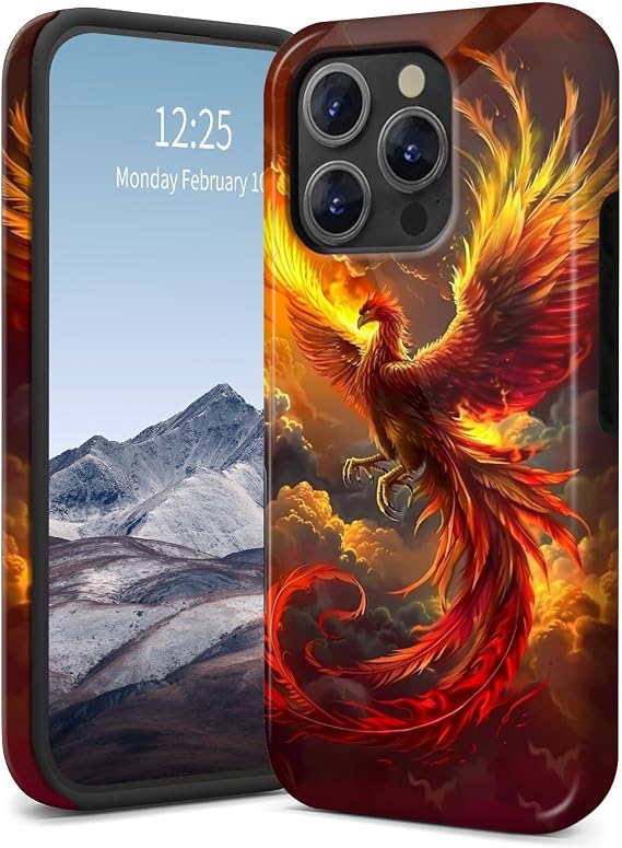 for iPhone 16 Pro Max Case,Slim Dual-Layer Hybrid Cover - Shockproof & Scratch Resistant,PC Hard Shell + Soft Silicone, Anti-Yellowing,Phoenix Flame Bird