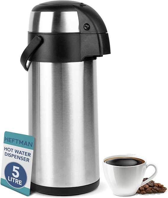 HEFTMAN Thermal Coffee Carafe - 5L Stainless Steel Airpot Pump Action Flask