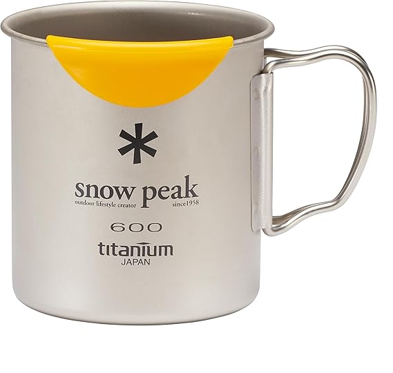 Snow Peak Single Wall Insulated Mug, Japanese Titatnium, 600ml + Hot Lips | Vacuum Insulated, Coffee & Tea Ready, Lightweight & Compact, Collapsible Handles