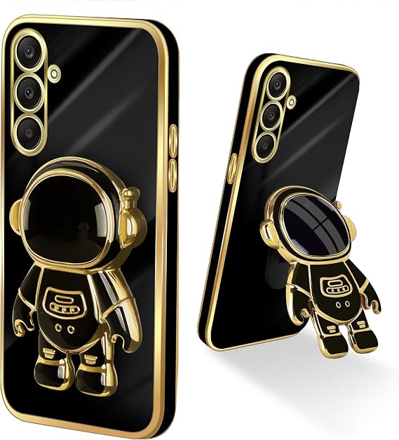 Samsung Galaxy A25 5G ケース かわいい 6D 宇宙飛行士 携帯電話カバー 高級キックスタンド付き 耐衝撃 保護 シリコン ソフトカバー Galaxy A25 5G 6.5インチ用 ブラック