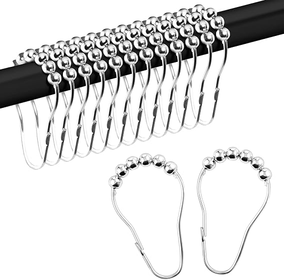 12 Pack Shower Curtain Hooks Decorative, Rust Proof Stainless Steel Bathroom Accessories Curtain Rod Hooks, Hook for Shower