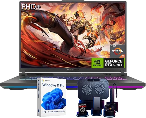 ASUS ROG Strix G16 2025 Gaming Laptop - AMD Ryzen 9 HX, NVIDIA GeForce RTX 5070 Ti 12GB GDDR7, 16 WUXGA Display 2.5K 165Hz3ms, Wi-Fi 6E, Windows 11 Pro | 64GB DDR5 RAM  8TB SSD | Accessories
