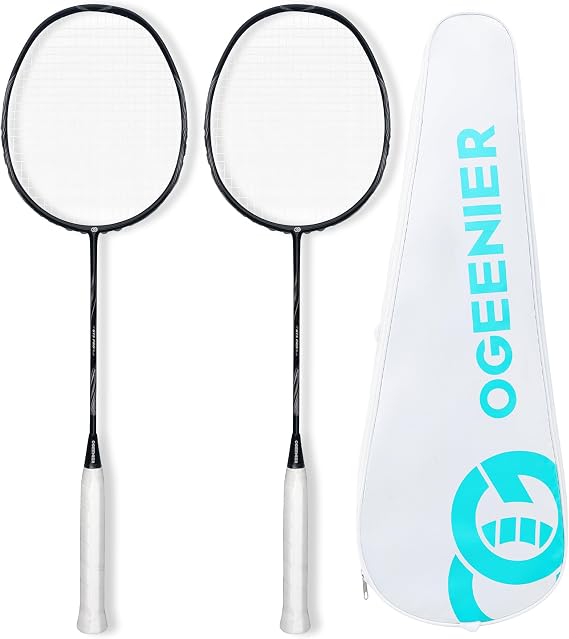 OGEENIER 4U Carbon Fiber Badminton Racket Set, 2 Rackets and Birdies