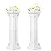 Karida 2 Pcs Roman Wedding Columns 34.6" Tall Heavy Duty Plastic Greek Pillars, 110 lbs Load Capacity, Tool-Free Assembly, White Decorative Pedestal Stands for Ceremony Flowers, Plants, Balloons, Indoor/Outdoor Events(square)