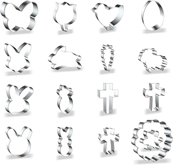 ZADE Mini Easter Cookie Cutters - 17PCS Stainless Steel Easter Cookie Cutters - Chick, Cross, Bunny, Sheep,Butterfly, Sheep,Carrot and More Shapes Biscuit Cutter for Baking and Holiday Treats