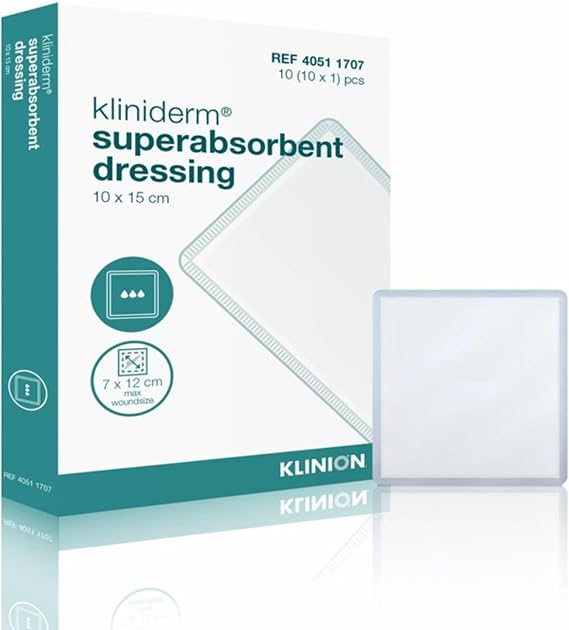 Kliniderm Superabsorbent Dressings 20cm x 30cm – Ideal for Chronic & Acute Wounds, Hypoallergenic, Non-Adhesive, and Easy to Use for Wound Care – Pack of 10