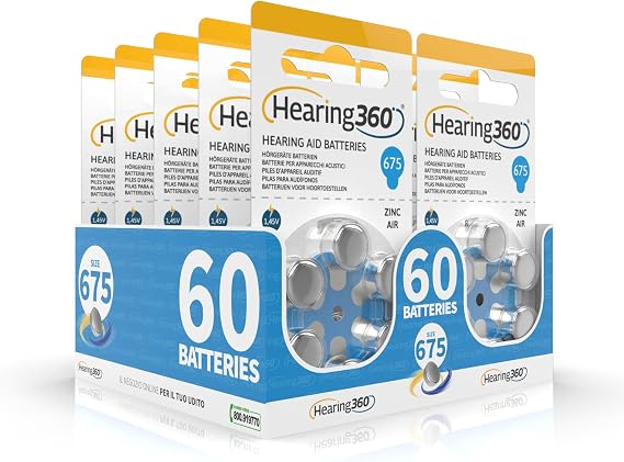 PR44 Hearing Aid Batteries Size 675, Mercury Free Batteries Extra Durability and Reliability (10 Blue Blister Packs, 60 Batteries)