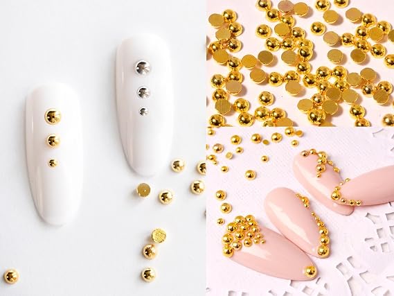 Metallic Hemisphere Caviar Beads Semicircle Silver Gold Nail Micro Beads Gold Metal Ball Beads Metallic Nail Art Supply (100pcs)