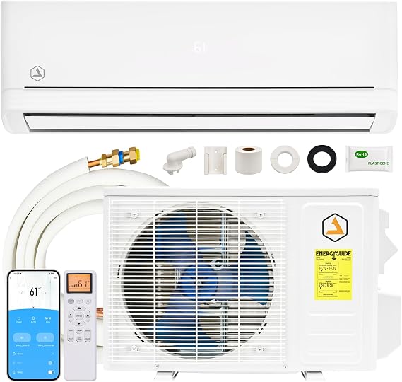 Albott Easy DIY Series 12,000 BTU 115V Mini Split AC & Heat Pump, 18 SEER2 | Indoor Unit Pre-Wired & Vacuum-Free Outdoor Unit, WiFi-Enabled Inverter AC, Cooling & Heating for Home or Office