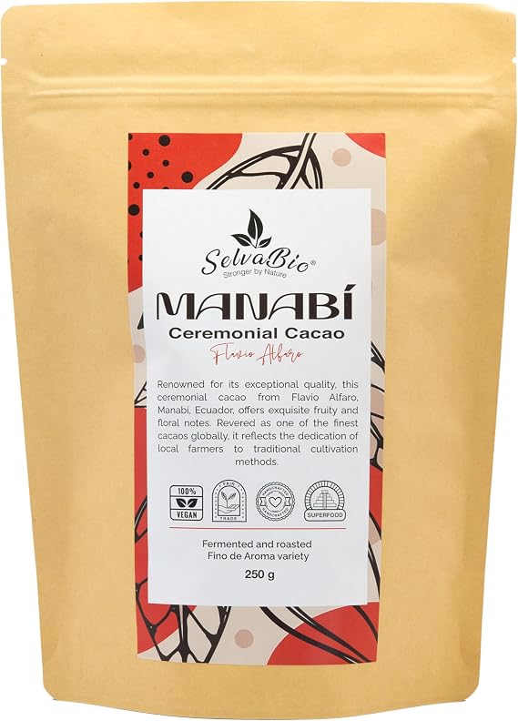 SelvaBio Manabí Ceremonial Cacao Chunks, Fino de Aroma from Flavio Alfaro, Ecuador, Fermented and Roasted, Wild Harvested by Small Farmers, 250 g