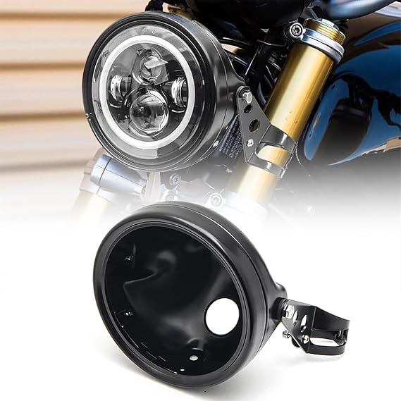 SKTYANTS Motorcycle Universal 7" Headlight Housing Shell Lamp Bracket Bottom Mount Bucket Fits Compatible with Honda CB400 Hornet Suzuki Kawasaki Yamaha Cafe Racer
