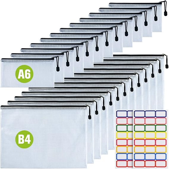 B4/A6 SizePlastic Mesh Zip File Bags, Waterproof Tear-Resistant Document File Folders,Zipper Documents Pouch Document Organizer Bags for School Office Home Travel Storage
