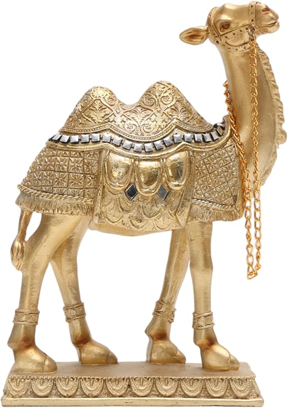 Camel Statue Animal Figures 6x7.5 Inch Resin Golden Exquisite Small Camel Animal Statues for Home Office Table Decor