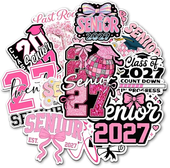 12Pcs-3" Senior 2027 Sticker Pack Cute Girly Boy Pink High School Stickers