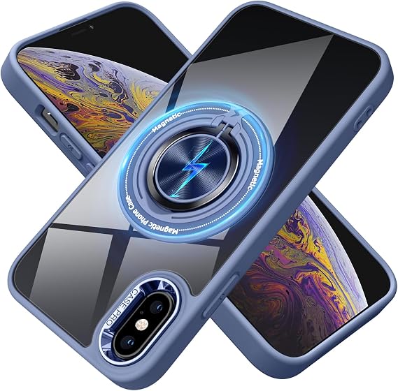 for iPhone Xs Case and iPhone X Case Compatible with Magnetic Blue | With Ring Holder,Transparent Hard PC,Rotated Ring Holder Kickstand Phone Case 5.8in,Blue JUS12-38