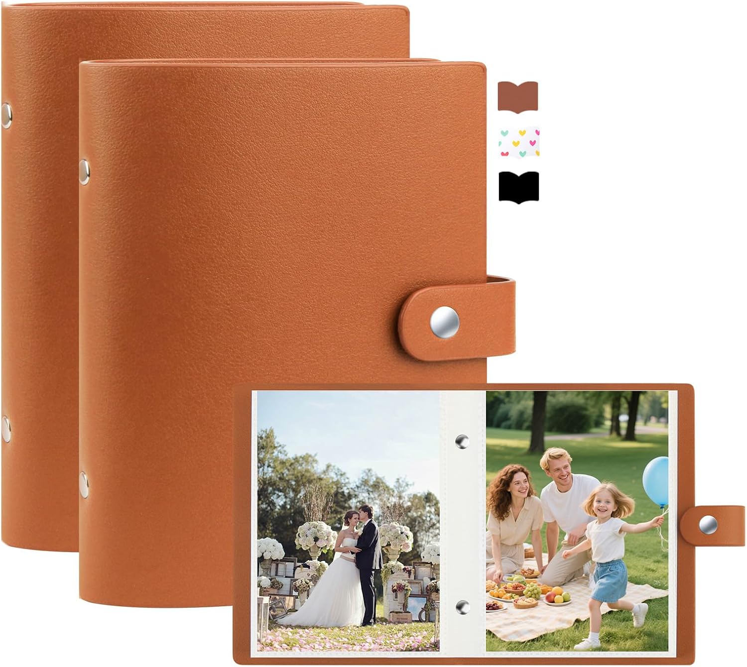 2 Pack Small Photo Album 5x7 Holds 52 Pictures Leather Cover 5x7 Album Mini Picture Book Acid Free Inner Pages 5 X 7 Portable Albums Book for Wedding Family Boys Girls Art WorkBrown