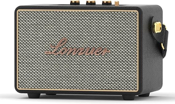 Vintage 80Watts No Distortion Wireless Bluetooth Wooden Portable Retro Blue Tooth Home Speaker with Deep Bass Subwoofer Fabric Grill Leather Strap Handle-Black