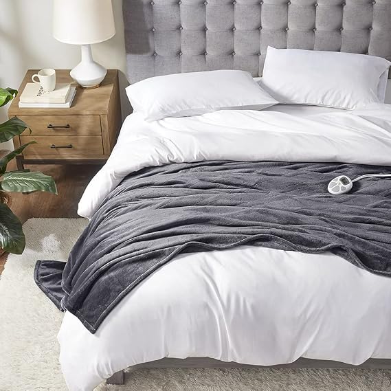 Serta Heated Blanket Full,Fast Heating Plush Electric Blanket Charcoal Grey | Soft Plush Heating Blankt With 10 Heat Settings & Auto Shut Off, ETL Certified & Machine Washable