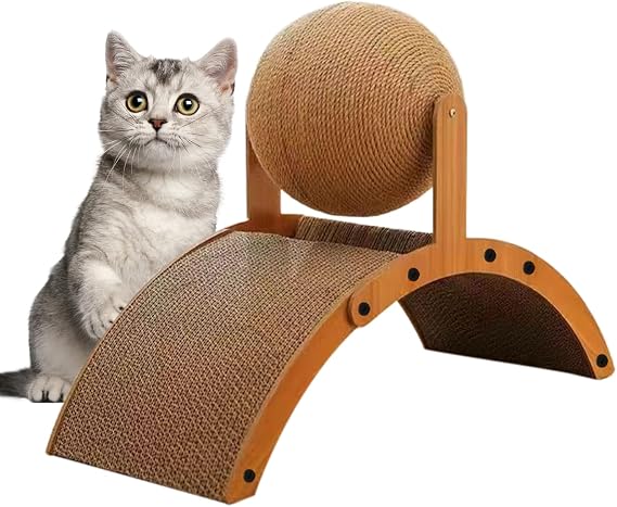 Cat Scratching Ball Rotating Interactive Natural Sisal Toy | Cat Scratch Board for Indoor Living Room Bedroom Apartment Balcony Patio Outdoor Home House