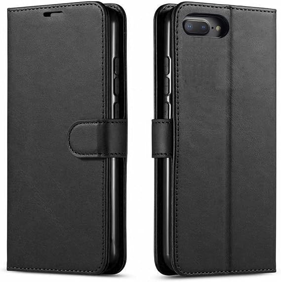STARSHOP Compatible with iPhone 8 Plus Case, iPhone 7 Plus Case, [with Tempered Glass Screen Protector Included], Leather Wallet Shockproof Cover Kickstand with Card Slots Magnet Closure - Dark