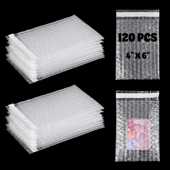 Kifmurase 120 Pcs Bubble Cushion Bags 4" x 6" Clear Bubble Wrap Pouches Double Wall Bubble Pouch Bags for Small Business Moving Shipping and Packaging Storage