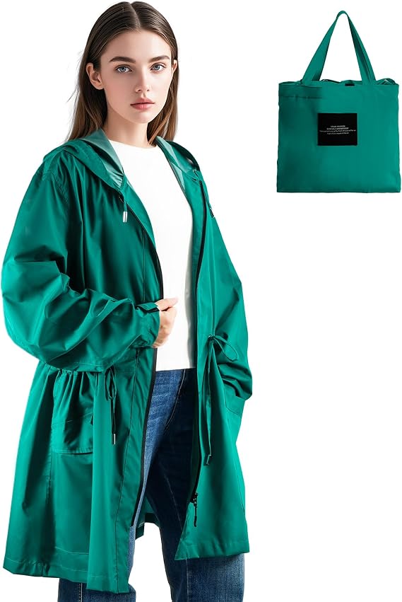 LAMA Women Lightweight Rain Jacket with Hooded, Waterproof Rain Coat with Big Pocket, Windproof Windbreaker Jacket