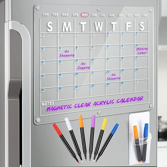 Acrylic Magnetic Dry Erase Board Calendar for Fridge, 16.5"x12" Inch